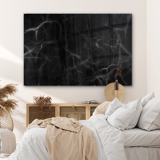 MuchoWow® Peinture sur verre 180x120 cm - Peinture sur verre - Marbre - Motifs - Zwart - Photo sur verre acrylique - Peintures