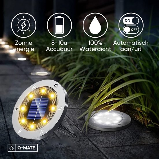 Q-Mate 4 x LED Solar Grondspot Zilver - Solar Tuinverlichting - Buitenlamp - Tuinverlichting op Zonne-Energie