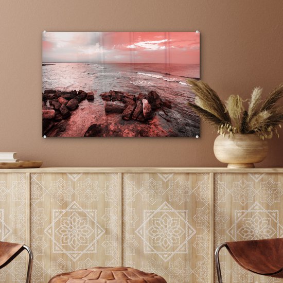 Peinture sur verre MuchoWow® - Rochers au bord de l'eau - 60x40 cm - Peintures sur verre acrylique - Photo sur Glas