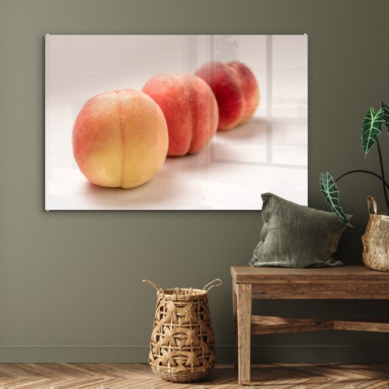 MuchoWow® Peinture sur Verre - Gros plan du dessous d'une pêche - 120x80 cm - Peintures sur Verre Acrylique - Photo sur Glas