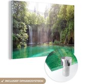 MuchoWow® Glasschilderij 180x120 cm - Schilderij acrylglas - Helder groen water bij het Nationaal park Plitvicemeren in Kroatië - Foto op glas - Schilderijen