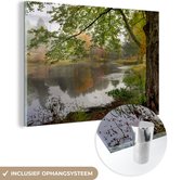MuchoWow® Glasschilderij 90x60 cm - Schilderij acrylglas - Bos in de herfst - Foto op glas - Schilderijen