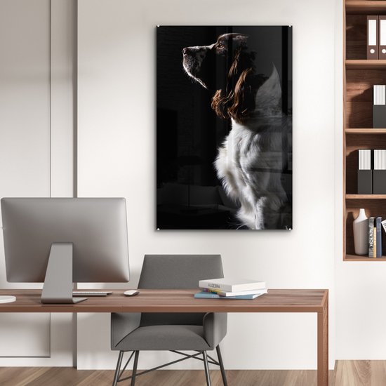 Peinture sur Verre - Épagneul Springer sur Fond Noir - 80x120 cm - Peintures sur Verre Peintures - Photo sur Glas