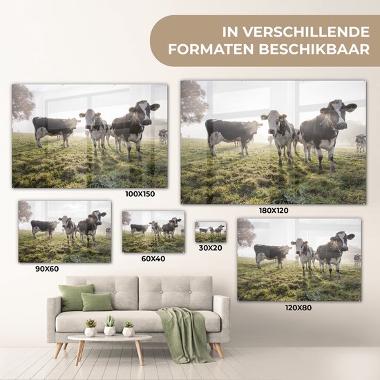 Peinture sur verre - Vaches - Lumière - Herbe - 180x120 cm - Peintures acryliques - Photo sur Glas