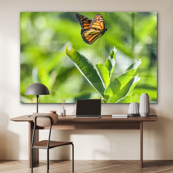 MuchoWow® Peinture sur verre 150x100 cm - Peinture sur verre acrylique - Papillon monarque volant - Photo sur verre - Peintures