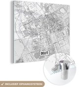 MuchoWow® Glasschilderij 50x50 cm - Schilderij acrylglas - Stadskaart Delft - Foto op glas - Schilderijen - Plattegrond