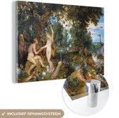 MuchoWow® Glasschilderij 120x80 cm - Schilderij acrylglas - Het aardse paradijs met de zondeval van Adam en Eva - Schilderij van Peter Paul Rubens - Foto op glas - Schilderijen