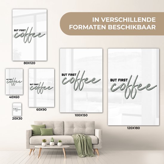 Peinture sur Verre - Café - Citations - Zwart - Wit - 40x60 cm - Peintures sur Verre Peintures - Photo sur Glas