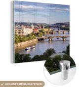 MuchoWow® Glasschilderij 50x50 cm - Schilderij acrylglas - Boot - Praag - Architectuur - Foto op glas - Schilderijen