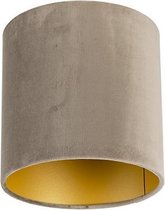 QAZQA cilinder velours - Klassieke Lampenkap - Ø 200 mm - Taupe -