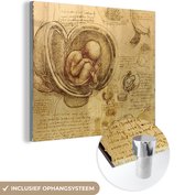 MuchoWow® Glasschilderij 50x50 cm - Schilderij acrylglas - Baby in the womb - Leonardo da Vinci - Foto op glas - Schilderijen