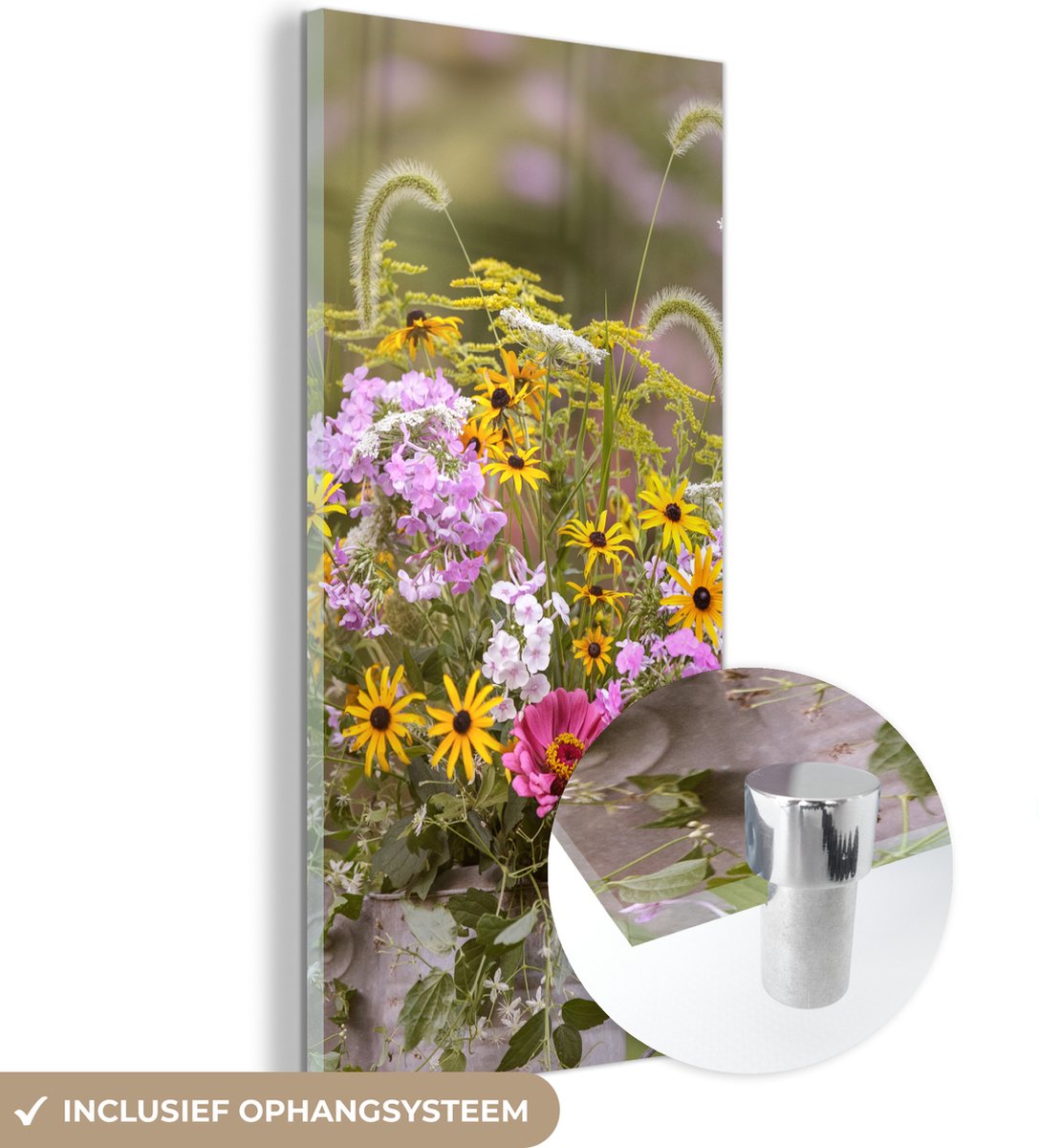® Glasschilderij 60x120 cm - Schilderij acrylglas - Bloemen - Gieter - Kleur - Foto op gla