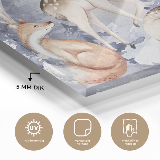 MuchoWow® Peinture sur Verre - Hiver - Animaux - Neige - 120x80 cm - Peintures sur Verre Acrylique - Photo sur Glas