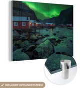 MuchoWow® Glasschilderij 80x60 cm - Schilderij acrylglas - Noorderlicht - Noorwegen - Nacht - Foto op glas - Schilderijen