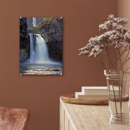 MuchoWow® Peinture sur verre - Cascade - Water - Rochers - 30x40 cm - Peintures acrylique - Photo sur Glas