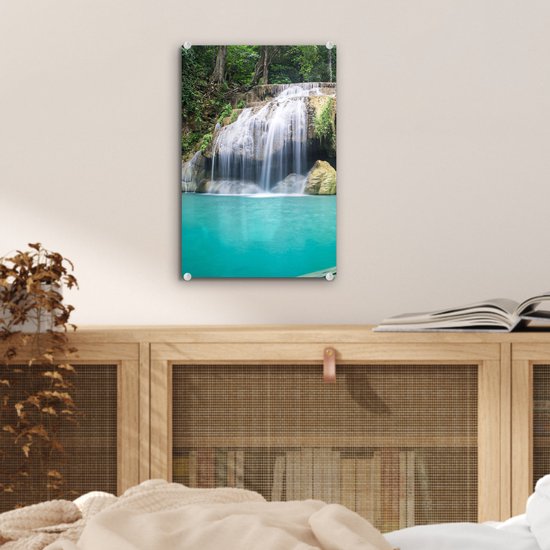 MuchoWow® Peinture sur verre 20x30 cm - Peinture acrylique sur verre - Water - Cascade - Arbres - Photo sur verre - Peintures