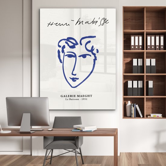 MuchoWow® Peinture sur verre 120x160 cm - Peinture sur verre acrylique - Henri Matisse - Maîtres anciens - Portrait - Blauw - Photo sur verre - Peintures