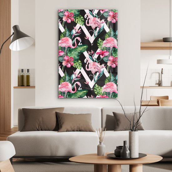 MuchoWow® Peinture sur verre 80x120 cm - Peinture sur verre acrylique - Motifs - Fleurs - Flamingo - Photo sur verre - Peintures