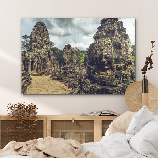 MuchoWow® Peinture sur verre - Le Temple Bayon à Angkor Thom au Cambodge - 90x60 cm - Peintures sur verre acrylique - Photo sur Glas