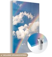 MuchoWow® Glasschilderij 80x120 cm - Schilderij acrylglas - Dubbele regenboog tussen de wolken - Foto op glas - Schilderijen