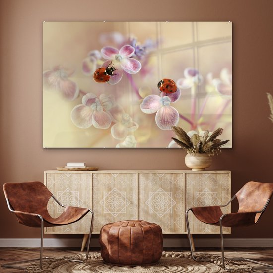 MuchoWow® Peinture sur Verre - Fleurs - Pétales - Coccinelle - 150x100 cm - Peintures sur Verre Peintures - Photo sur Glas