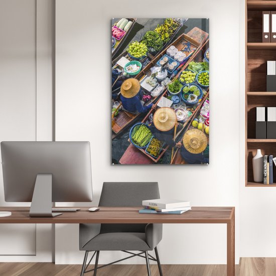 MuchoWow® Peinture sur Verre - Bangkok - Thaïlande - Marché - 80x120 cm - Peintures sur Verre Acrylique - Photo sur Glas