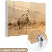 MuchoWow® Glasschilderij 30x20 cm - Schilderij acrylglas - Ochtend visser - Foto op glas - Schilderijen