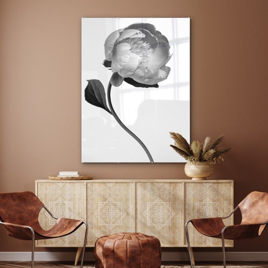 Peinture sur verre - Pivoine - noir et blanc - 90x120 cm - Peintures sur Verre Peintures - Photo sur Glas