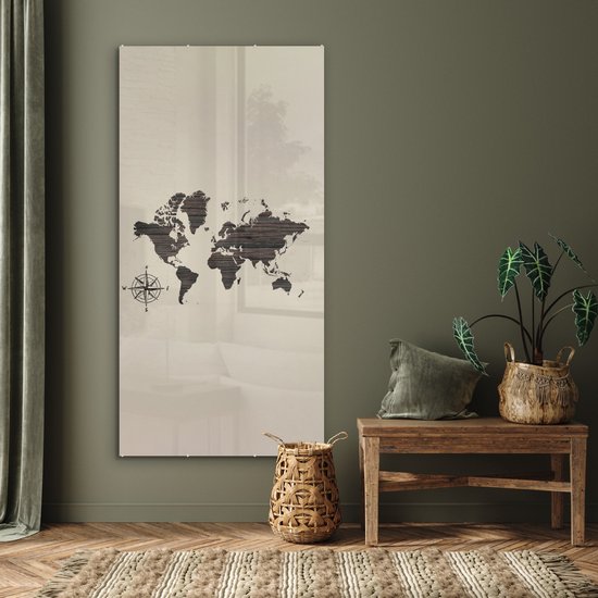 Peinture sur Verre - Carte du Wereldkaart - Bois - Marron - 80x160 cm - Peintures sur Verre Peintures - Photo sur Glas