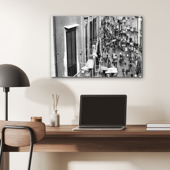 MuchoWow® Peinture sur Verre - Naples d'en haut - noir et blanc - 60x40 cm - Peintures sur Verre Acrylique - Photo sur Glas