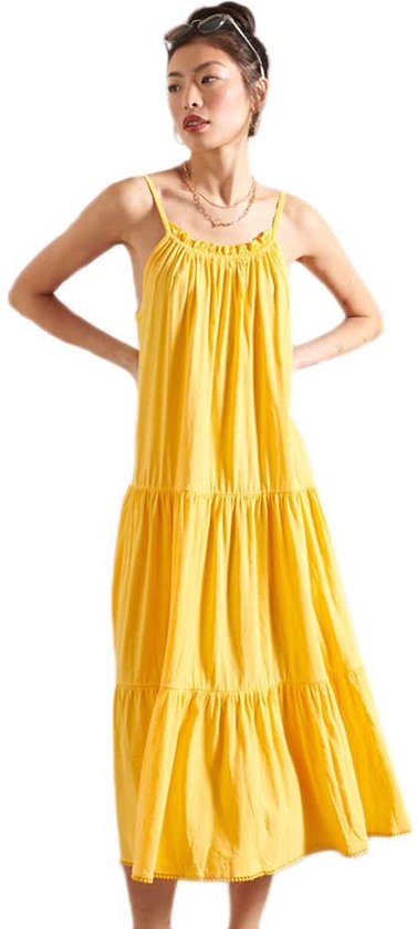 Superdry Robe Midi Jersey Jaune M Femme