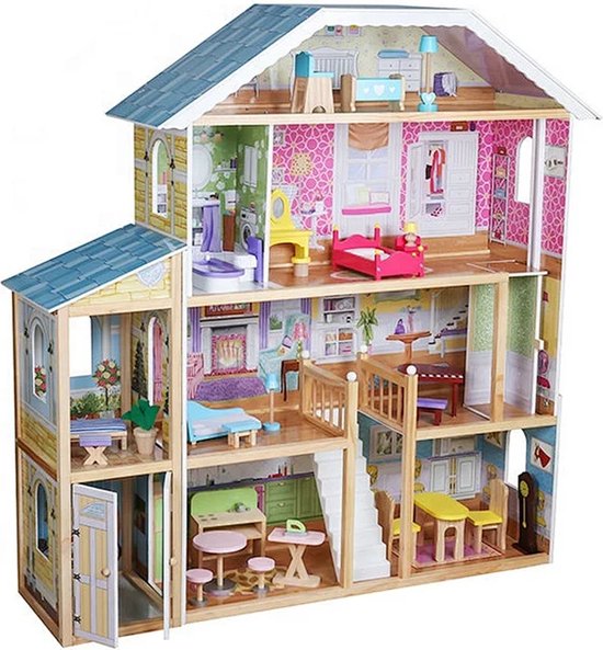 Grande maison de poupée en bois - Ensemble d'accessoires de 28 pièces - 120  cm de haut | bol