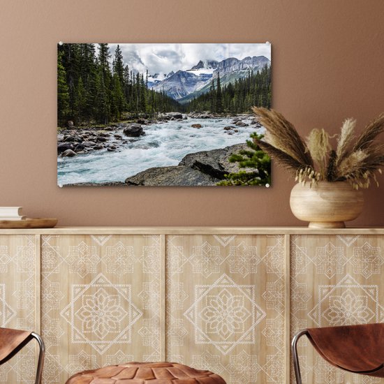 Rivière près d'une montagne au Canada Plexiglas 60x40 cm - Tirage photo sur Glas (décoration murale en plexiglas)