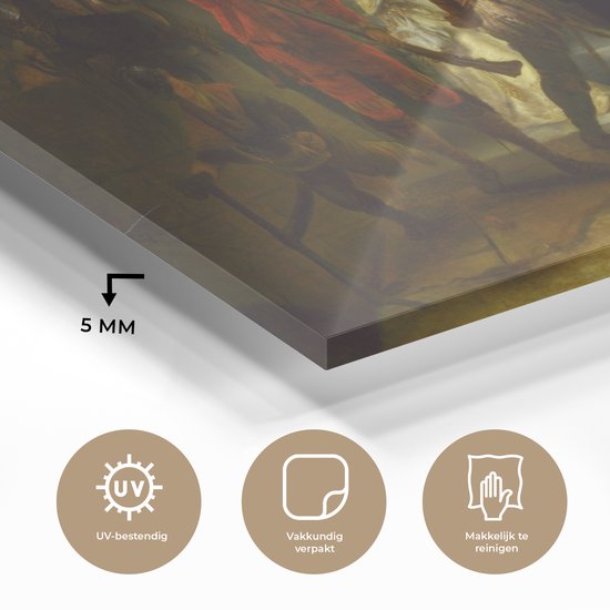 MuchoWow® Glasschilderij 160x80 cm - Schilderij acrylglas - De Nachtwacht - Rembrandt van Rijn - Foto op glas - Schilderijen