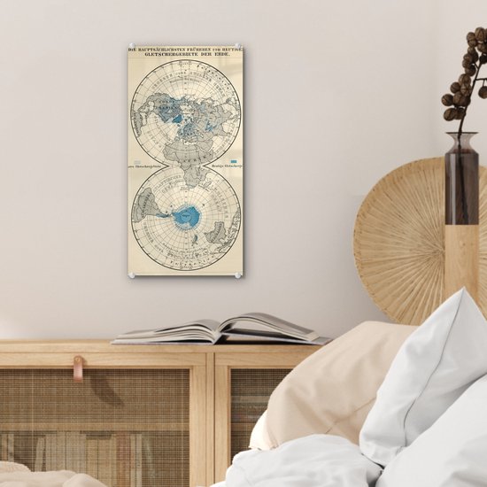 Peinture sur Verre - Glaciers sur Carte du Monde Vintage - 20x40 cm - Peintures sur Verre Peintures - Photo sur Glas