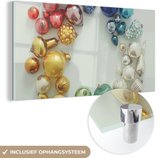 MuchoWow® Glasschilderij 160x80 cm - Schilderij acrylglas - De verschillende kerst ornamenten - Foto op glas - Schilderijen