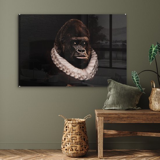 ® Glasschilderij 90x60 cm - Schilderij acrylglas - Schilderij - Gorilla - Oude meesters - Foto op glas - Muurdecoratie woonkamer - Wanddecoratie slaapkamer - Schilderijen