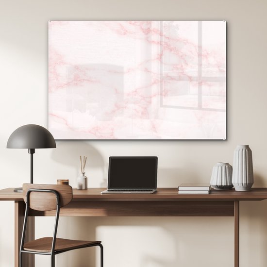 MuchoWow® Peinture sur verre 90x60 cm - Peinture sur verre acrylique - Marbre - Texture - Rose - Chic - Photo sur verre - Peintures