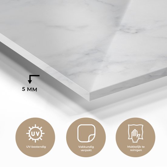 MuchoWow® Peinture sur verre 120x160 cm - Peinture sur verre acrylique - Marbre - Wit - Grijs - Luxe - Aspect marbre - Pierre - Photo sur verre - Peintures