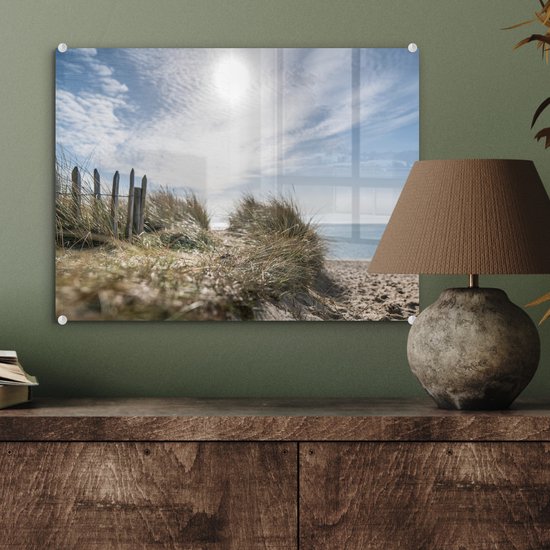 MuchoWow® Tableau sur verre 40x30 cm - Tableau sur verre acrylique - Soleil - Nuages ​​- Plage - Photo sur verre - Décoration murale salon - Décoration murale chambre - Peintures