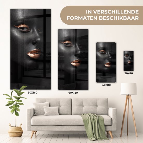 MuchoWow® Peinture sur verre 20x40 cm - Peinture sur verre acrylique - Zwart - Or - Femme - Photo sur verre - Peintures