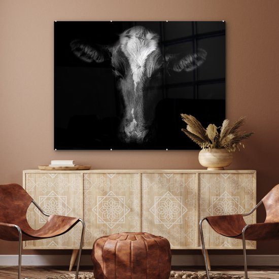 MuchoWow® Peinture sur Verre - Vache - Animaux - Zwart - 120x90 cm - Peintures sur Verre Peintures - Photo sur Glas