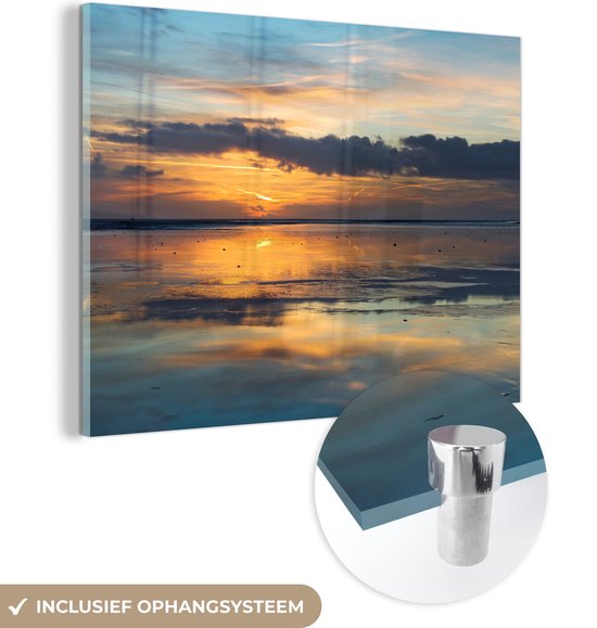 MuchoWow® Glasschilderij 80x60 cm - Schilderij acrylglas - Zee - Horizon - Kleuren - Foto op glas - Schilderijen