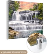 Glasschilderij - Schilderij natuur - Waterval - Boom - Planten - Rots - Acrylglas - Wanddecoratie - Acrylplaat - Glazen schilderij - 50x50 cm - Schilderijen woonkamer