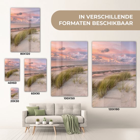 MuchoWow® Peinture sur verre 80x120 cm - Peinture sur verre acrylique - Plage - Mer - Dune - Nederland - Rose - Photo sur verre - Peintures