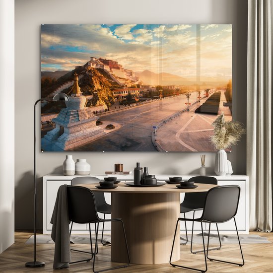 Impressionnant coucher de soleil au Palais du Potala Plexiglas 180x120 cm - Tirage photo sur Glas (décoration murale plexiglas) XXL / Groot format!