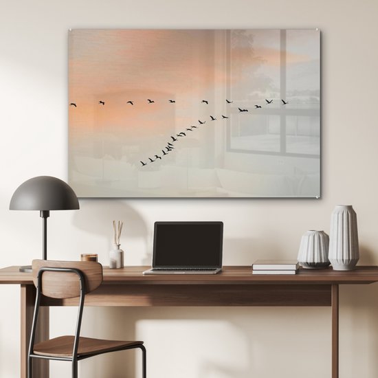 Peinture sur verre MuchoWow® - Troupeau de grues - 120x80 cm - Peintures sur verre acrylique - Photo sur Glas