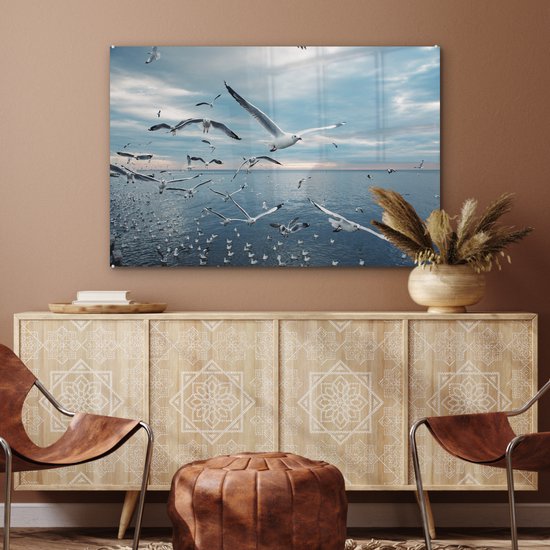 MuchoWow® Peinture sur Verre - Gros Plan Volée de Mouettes - 120x80 cm - Peintures sur Verre Peintures - Photo sur Glas