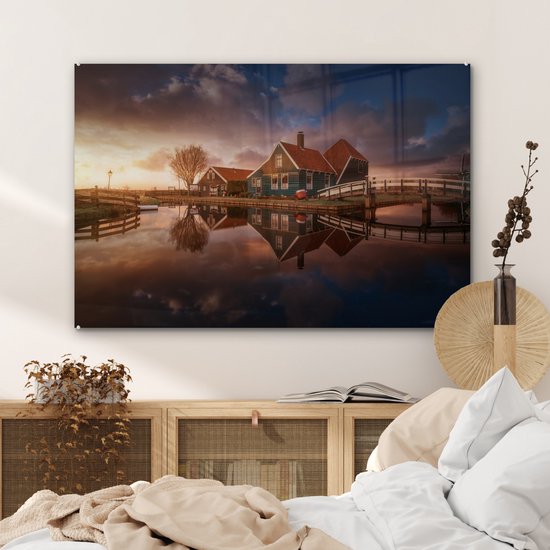 MuchoWow® Peinture sur Verre - Zaanse schans - 90x60 cm - Peintures sur Verre Acrylique - Photo sur Glas