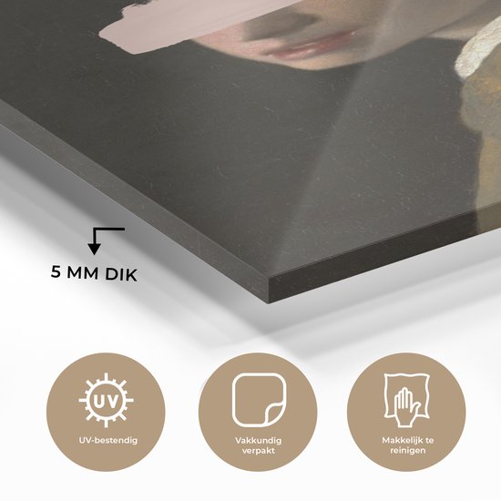 MuchoWow® Peinture sur Verre - Fille à la Perle - Johannes Vermeer - Pastel - 60x90 cm - Peintures sur Verre Acrylique - Photo sur Glas